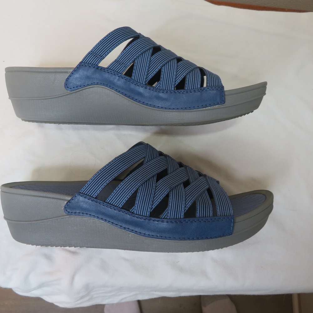 Baretraps Beverly Navy Blue Strappy Wedge Slide Sandals Womens 10M Like New